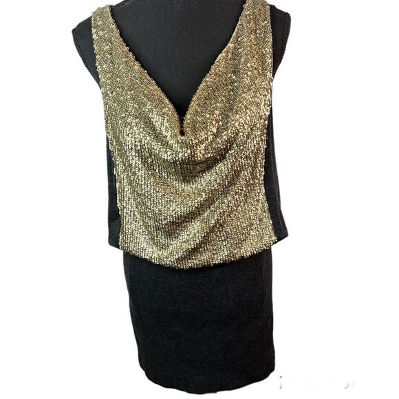 Tory Burch Charcoal Sequin Embellished Wool Midi Dress Gold/Gray Sz Small - Picture 1 of 12